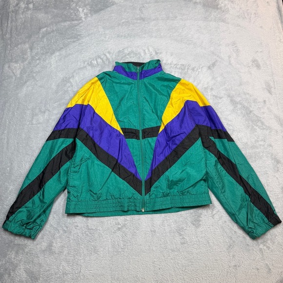 Cougar Jackets & Blazers - Vintage Windbreaker Jacket Women Medium Green Purple Yellow Cougar Sport 90s